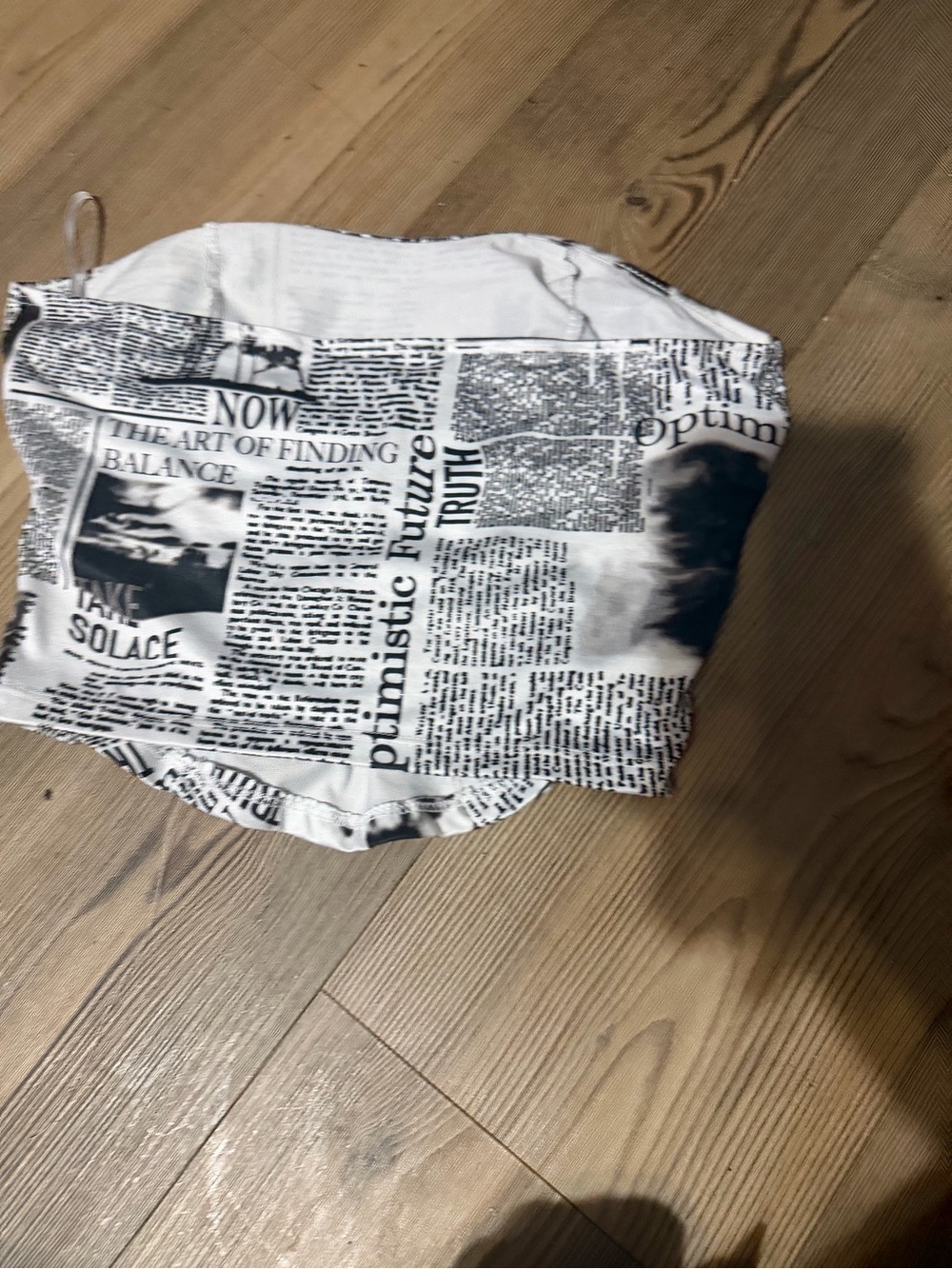 !it jeans Black and White Newsprint Strapless Crop Top - Picture 3 of 5